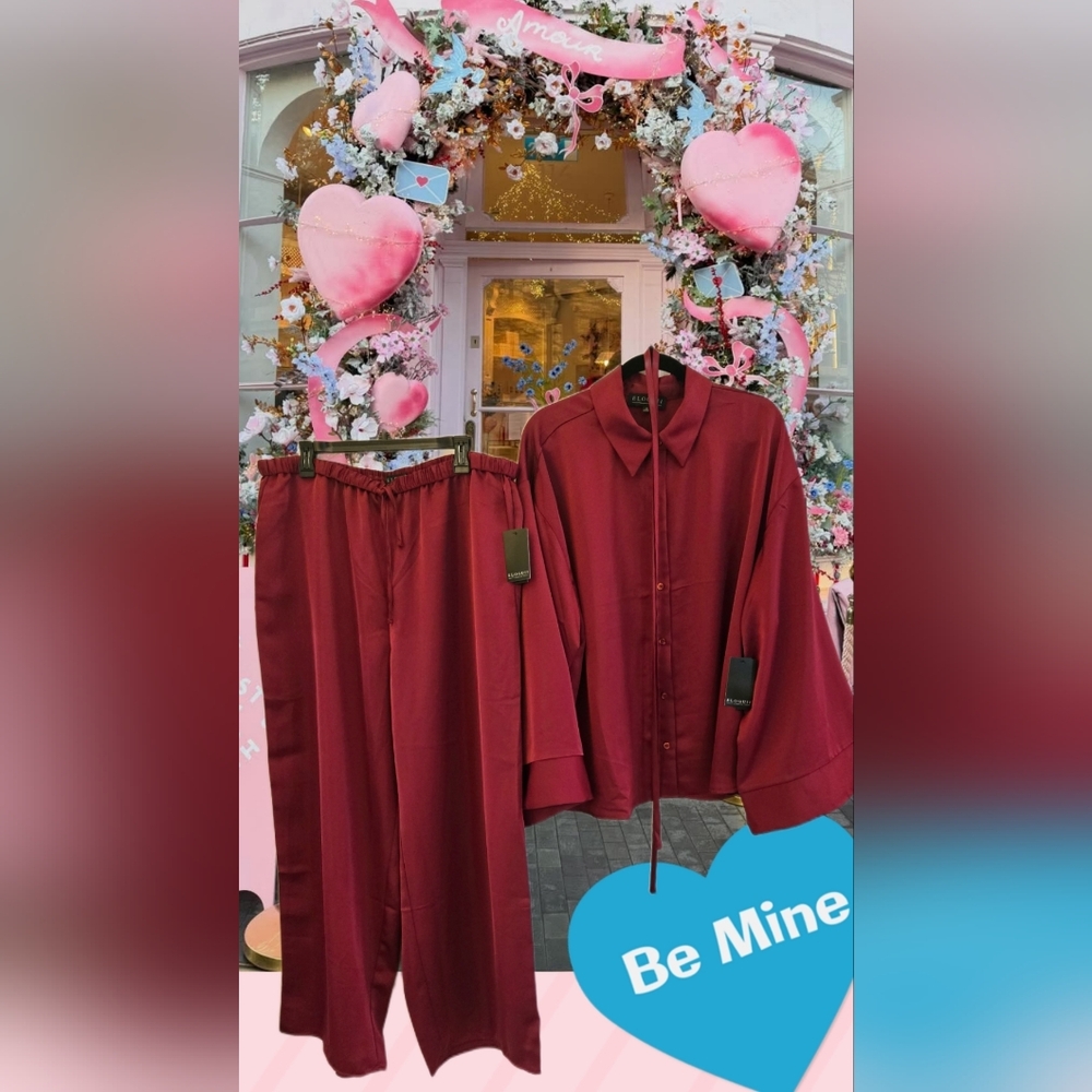 Elequii Satin Burgundy Two-Piece Lounge Set